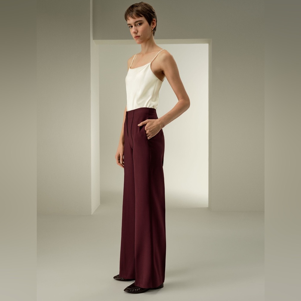LILYSILK Silk-Wool Twill Flare Pants
